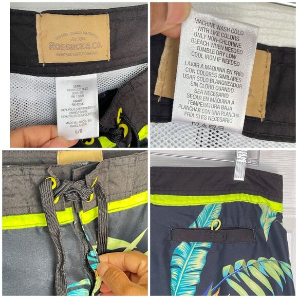 Men’s Swim Trunks Large Black Floral Roebuck & Co - Picture 10 of 16